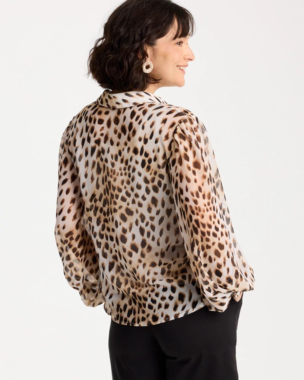 【新品未使用】apolina Bettina Blouse Cashew 3-5 Georgette Animal Print Blouse | Chico's